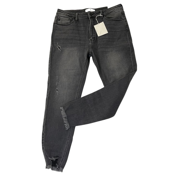 KanCan Jeans Womens 31 Black High Rise Ankle Skinny Distressed Raw Hem Dark Wash - Picture 3 of 12